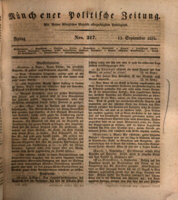 Münchener politische Zeitung (Süddeutsche Presse) Freitag 12. September 1834