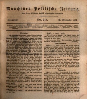 Münchener politische Zeitung (Süddeutsche Presse) Samstag 13. September 1834