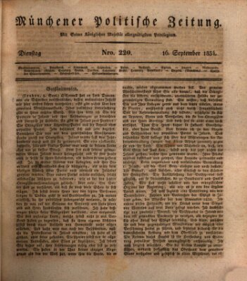 Münchener politische Zeitung (Süddeutsche Presse) Dienstag 16. September 1834