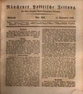 Münchener politische Zeitung (Süddeutsche Presse) Mittwoch 17. September 1834