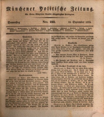 Münchener politische Zeitung (Süddeutsche Presse) Donnerstag 18. September 1834