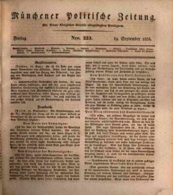 Münchener politische Zeitung (Süddeutsche Presse) Freitag 19. September 1834