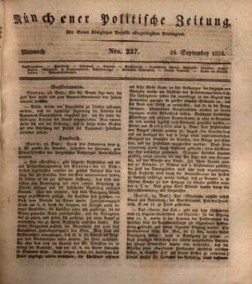 Münchener politische Zeitung (Süddeutsche Presse) Mittwoch 24. September 1834