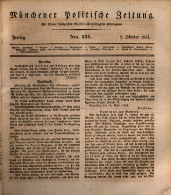 Münchener politische Zeitung (Süddeutsche Presse) Freitag 3. Oktober 1834