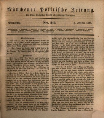 Münchener politische Zeitung (Süddeutsche Presse) Donnerstag 9. Oktober 1834