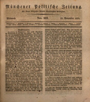 Münchener politische Zeitung (Süddeutsche Presse) Mittwoch 12. November 1834