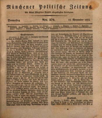 Münchener politische Zeitung (Süddeutsche Presse) Donnerstag 13. November 1834