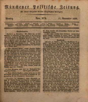 Münchener politische Zeitung (Süddeutsche Presse) Montag 17. November 1834