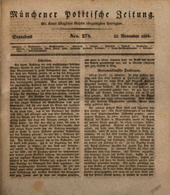 Münchener politische Zeitung (Süddeutsche Presse) Samstag 22. November 1834