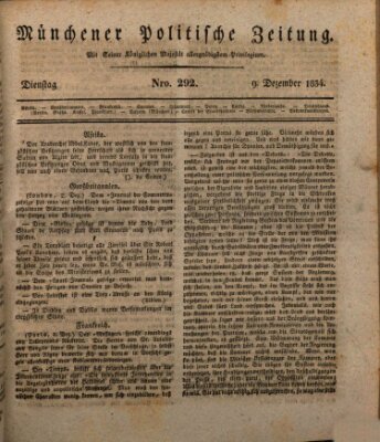 Münchener politische Zeitung (Süddeutsche Presse) Dienstag 9. Dezember 1834