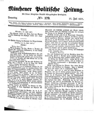 Münchener politische Zeitung (Süddeutsche Presse) Donnerstag 27. Juli 1837