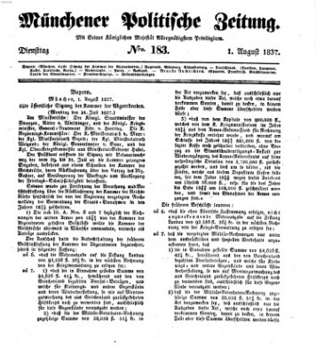 Münchener politische Zeitung (Süddeutsche Presse) Dienstag 1. August 1837