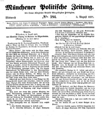 Münchener politische Zeitung (Süddeutsche Presse) Mittwoch 2. August 1837