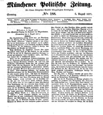 Münchener politische Zeitung (Süddeutsche Presse) Sonntag 6. August 1837