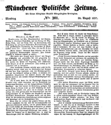 Münchener politische Zeitung (Süddeutsche Presse) Sonntag 20. August 1837