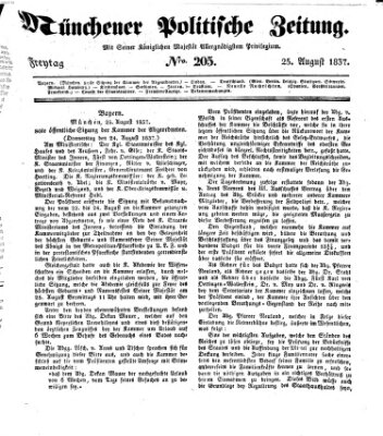 Münchener politische Zeitung (Süddeutsche Presse) Freitag 25. August 1837