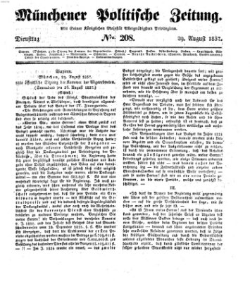 Münchener politische Zeitung (Süddeutsche Presse) Dienstag 29. August 1837