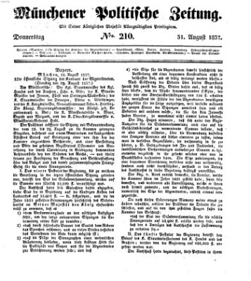 Münchener politische Zeitung (Süddeutsche Presse) Donnerstag 31. August 1837