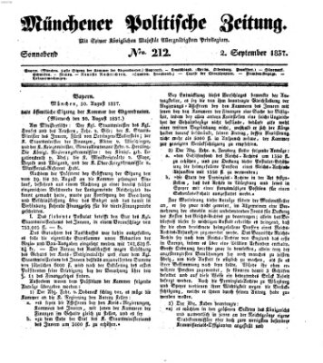 Münchener politische Zeitung (Süddeutsche Presse) Samstag 2. September 1837