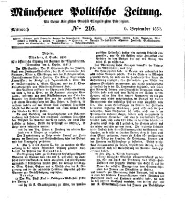 Münchener politische Zeitung (Süddeutsche Presse) Mittwoch 6. September 1837