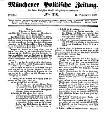 Münchener politische Zeitung (Süddeutsche Presse) Freitag 8. September 1837