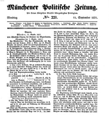 Münchener politische Zeitung (Süddeutsche Presse) Montag 11. September 1837