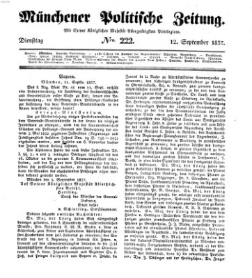 Münchener politische Zeitung (Süddeutsche Presse) Dienstag 12. September 1837