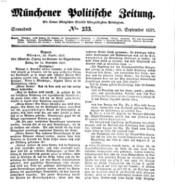 Münchener politische Zeitung (Süddeutsche Presse) Samstag 23. September 1837