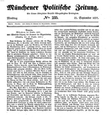 Münchener politische Zeitung (Süddeutsche Presse) Montag 25. September 1837