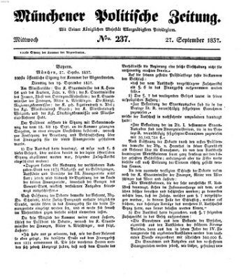 Münchener politische Zeitung (Süddeutsche Presse) Mittwoch 27. September 1837