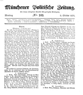 Münchener politische Zeitung (Süddeutsche Presse) Montag 2. Oktober 1837