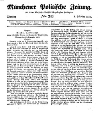 Münchener politische Zeitung (Süddeutsche Presse) Dienstag 3. Oktober 1837