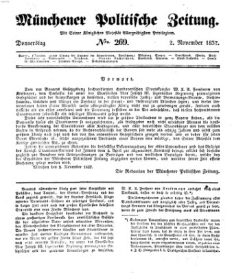 Münchener politische Zeitung (Süddeutsche Presse) Donnerstag 2. November 1837