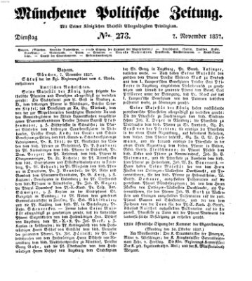 Münchener politische Zeitung (Süddeutsche Presse) Dienstag 7. November 1837