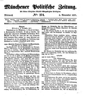 Münchener politische Zeitung (Süddeutsche Presse) Mittwoch 8. November 1837