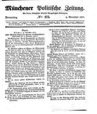 Münchener politische Zeitung (Süddeutsche Presse) Donnerstag 9. November 1837