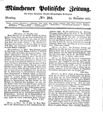 Münchener politische Zeitung (Süddeutsche Presse) Montag 20. November 1837