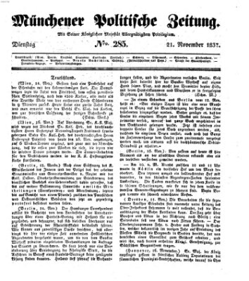 Münchener politische Zeitung (Süddeutsche Presse) Dienstag 21. November 1837