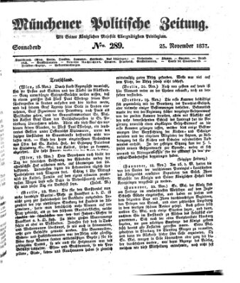 Münchener politische Zeitung (Süddeutsche Presse) Samstag 25. November 1837