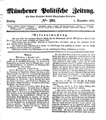 Münchener politische Zeitung (Süddeutsche Presse) Freitag 1. Dezember 1837