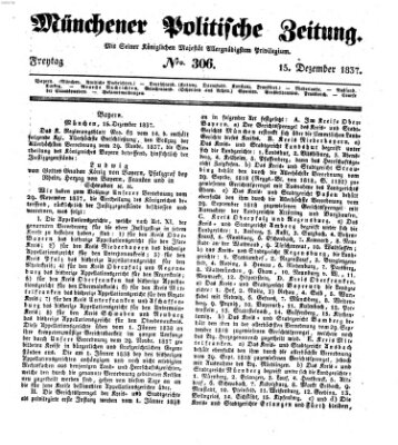 Münchener politische Zeitung (Süddeutsche Presse) Freitag 15. Dezember 1837