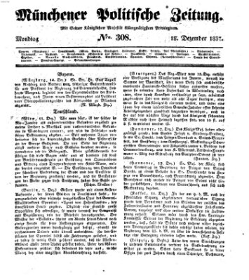 Münchener politische Zeitung (Süddeutsche Presse) Montag 18. Dezember 1837