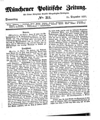 Münchener politische Zeitung (Süddeutsche Presse) Donnerstag 21. Dezember 1837