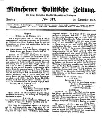 Münchener politische Zeitung (Süddeutsche Presse) Freitag 29. Dezember 1837