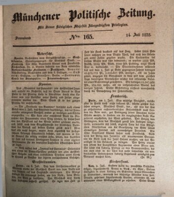 Münchener politische Zeitung (Süddeutsche Presse) Samstag 14. Juli 1838