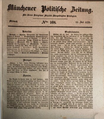 Münchener politische Zeitung (Süddeutsche Presse) Mittwoch 18. Juli 1838