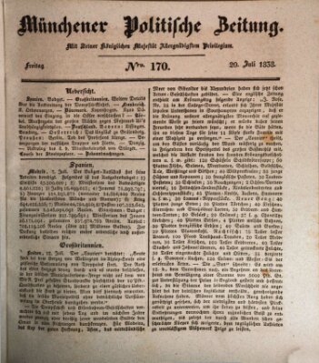 Münchener politische Zeitung (Süddeutsche Presse) Freitag 20. Juli 1838