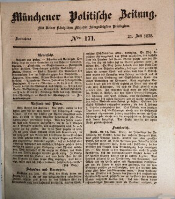 Münchener politische Zeitung (Süddeutsche Presse) Samstag 21. Juli 1838