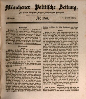 Münchener politische Zeitung (Süddeutsche Presse) Mittwoch 7. August 1839