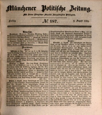 Münchener politische Zeitung (Süddeutsche Presse) Freitag 9. August 1839